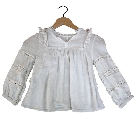 Zara Kids White Peasant Blouse Sz 7 (122 cm) Cotton Long Sleeve Boho Cottagecore - Picture 2 of 10